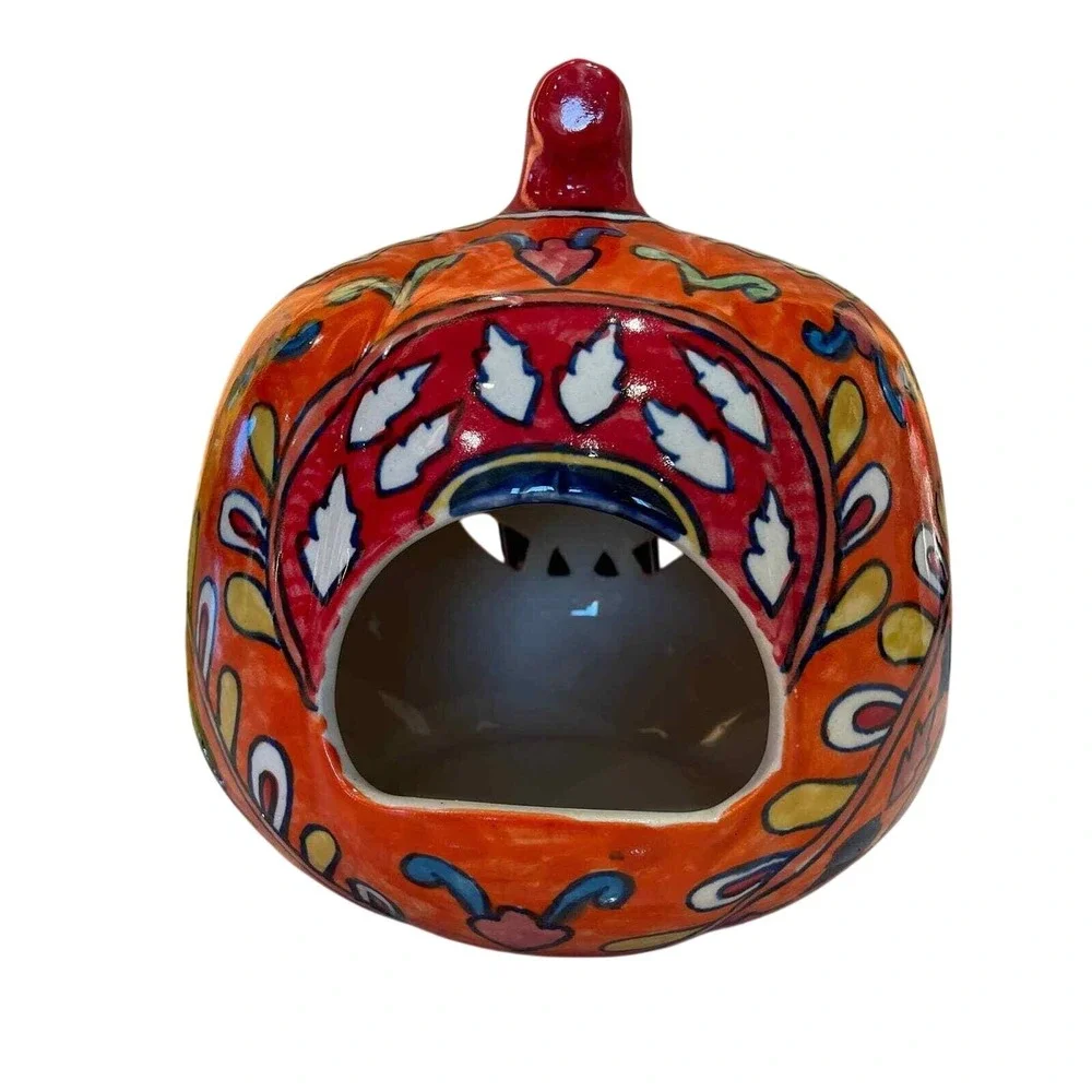 Martha Stewart Ceramic Jack-O-Lantern Pumpkin Tea Light Holder‎ Hand Painted New